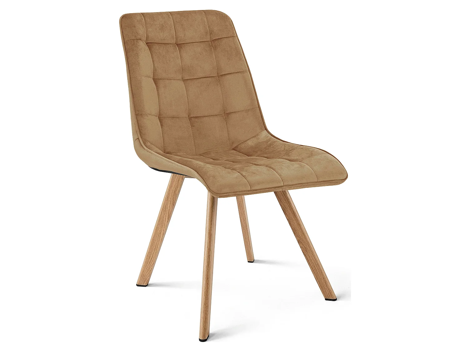 Chaise de salle à manger et cuisine CIEZA en velours brun, pieds chêne x 4