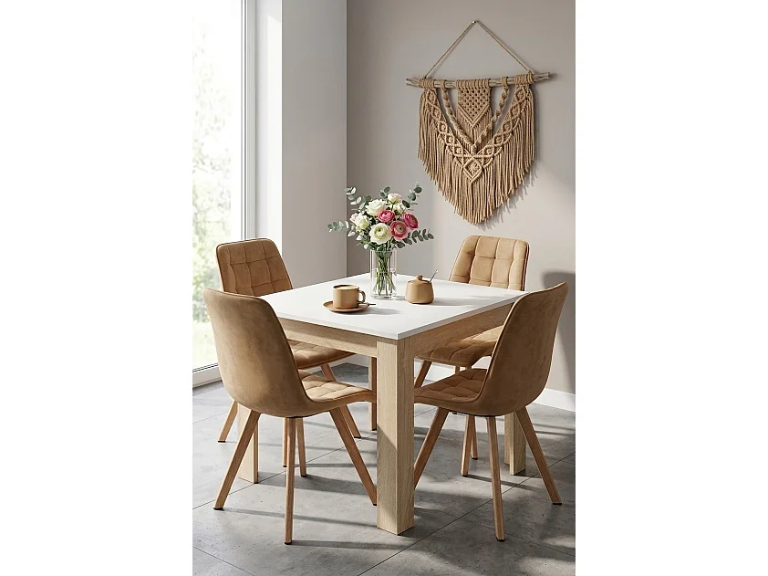 Chaise de salle à manger et cuisine CIEZA en velours brun, pieds chêne x 4