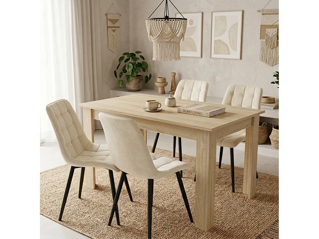 Chaise de salle à manger et cuisine SPLIT en velours beige clair, pieds noirs 88x49x60 cm