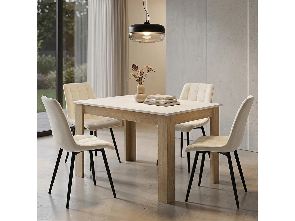 Chaise de salle à manger et cuisine SPLIT en velours beige clair, pieds noirs 88x49x60 cm