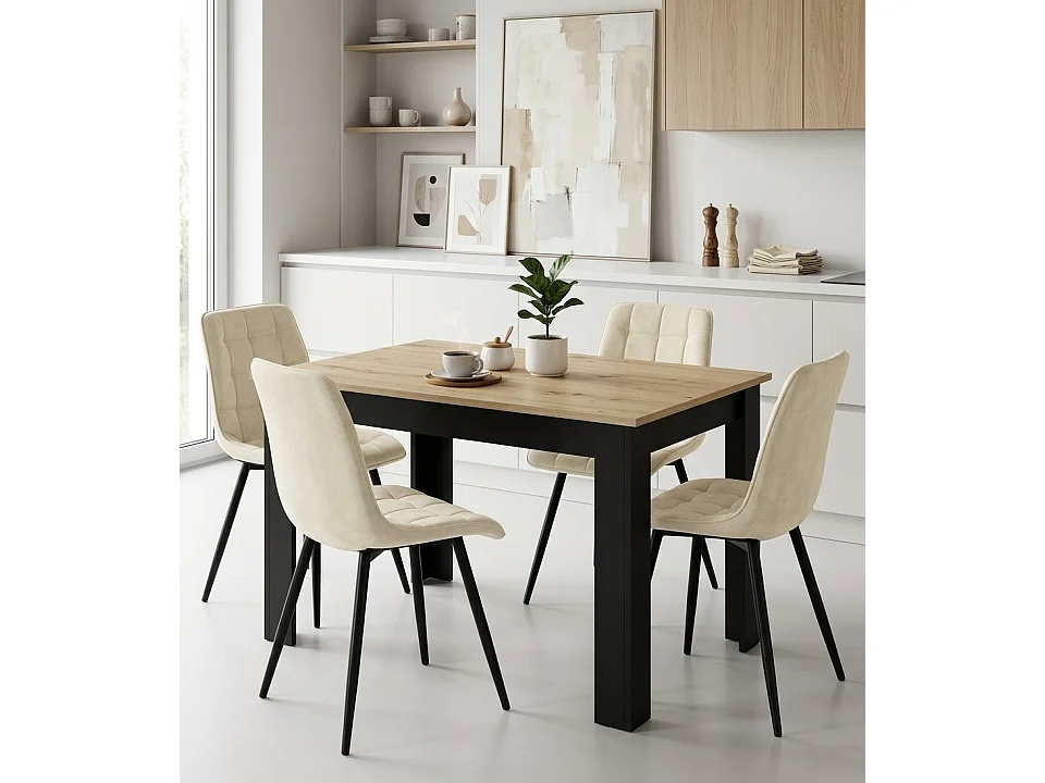 Chaise de salle à manger et cuisine SPLIT en velours beige clair, pieds noirs 88x49x60 cm
