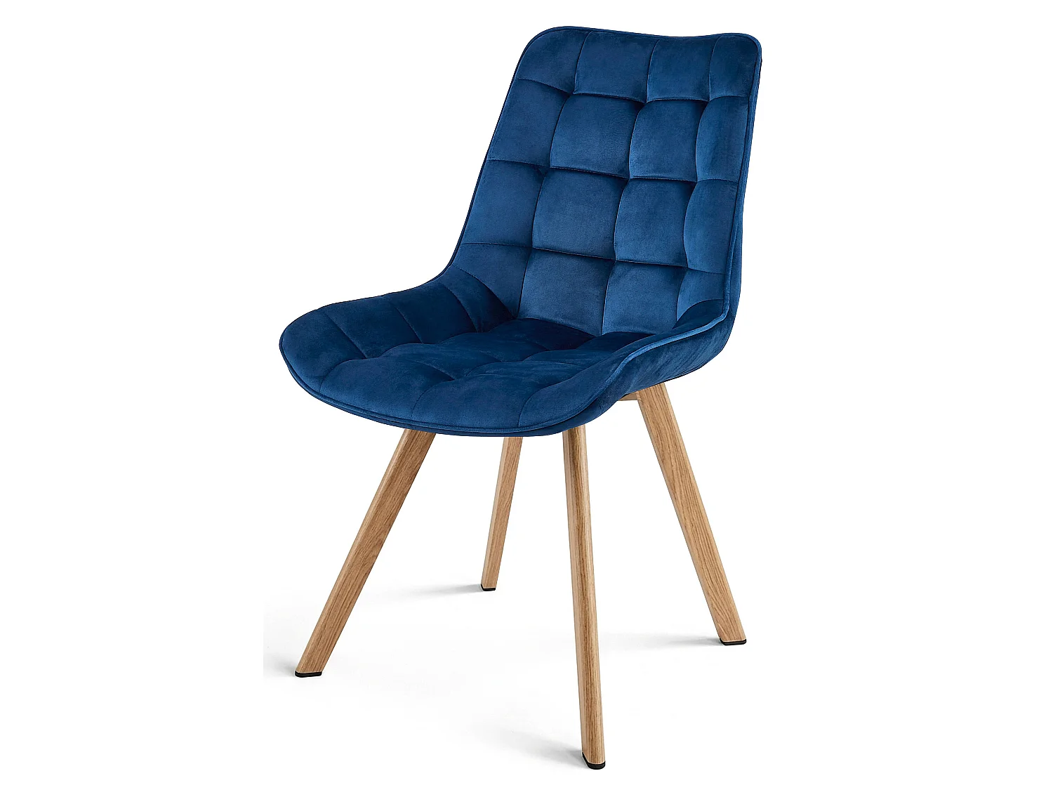 Chaise de salle à manger et cuisine SORIA en velours bleu marine, pieds chêne 86x53x59 cm