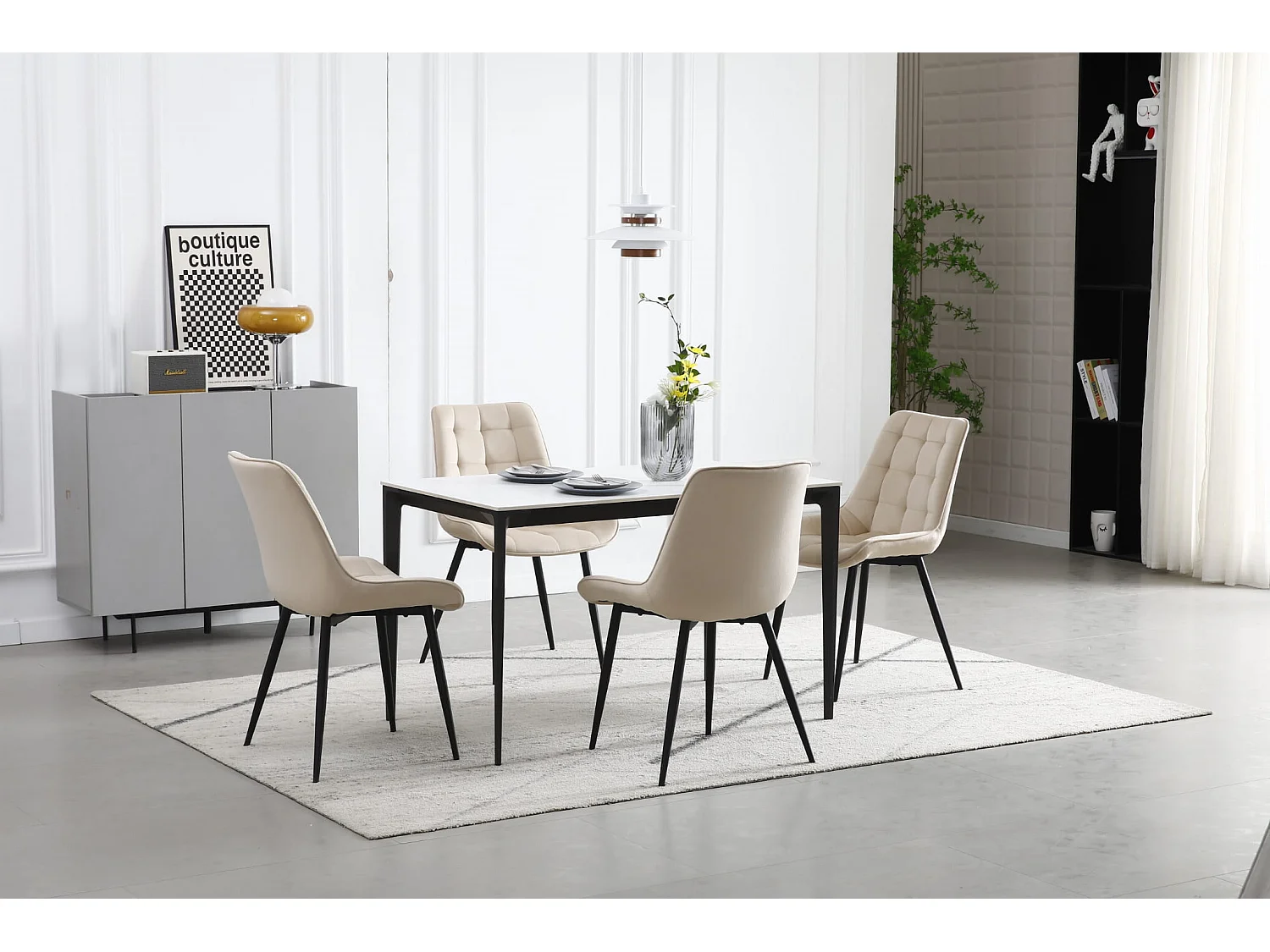 Eetkamerstoel BERA fluweel beige zwarte poten 88x54x60 cm