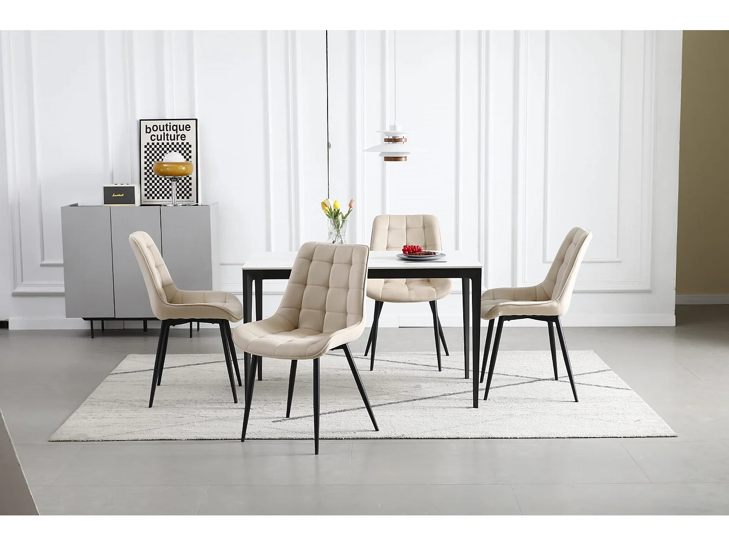 Eetkamerstoel BERA fluweel beige zwarte poten 88x54x60 cm