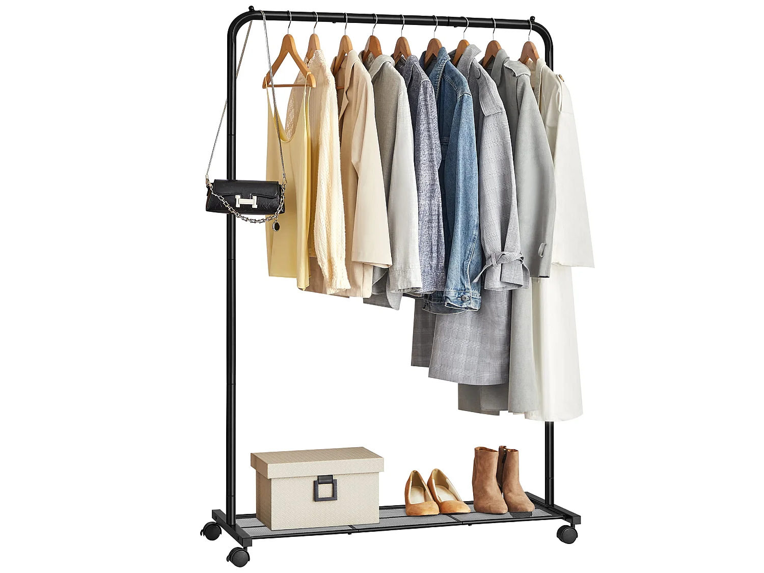 Kleiderständer auf Rollen Stahl Schwarz 90,5x40,5x158 cm HSR25BKV1