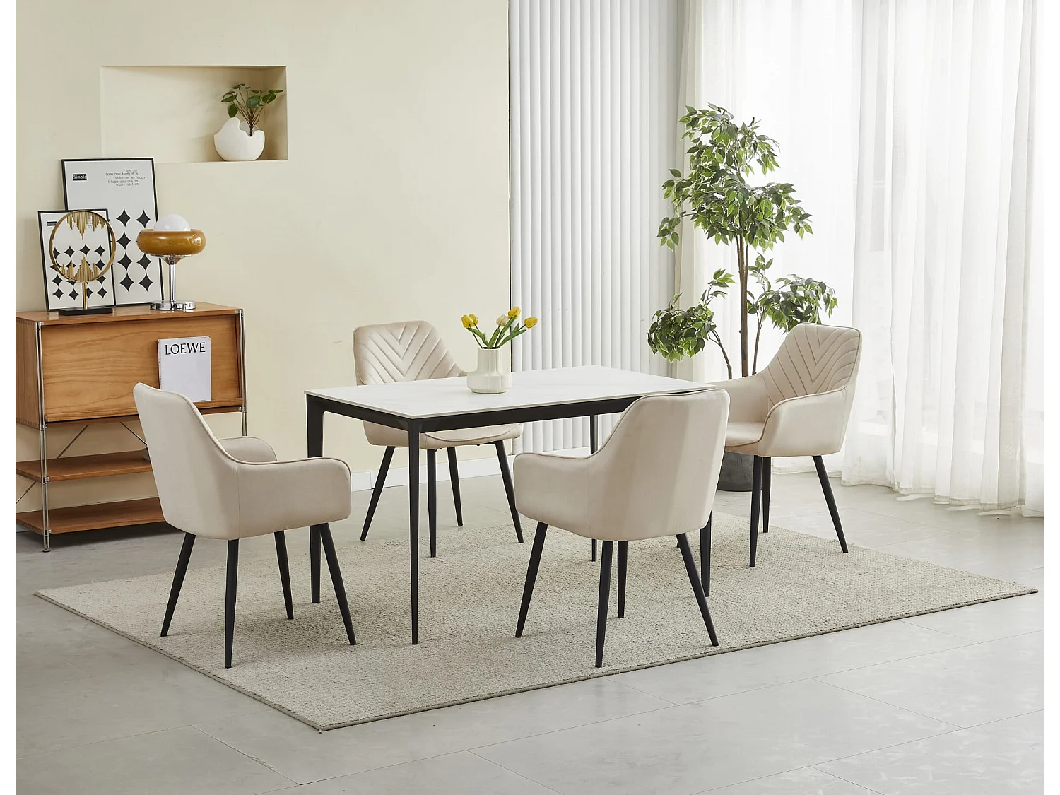 Esszimmerstuhl NANA Samtbezug Metallbeine Beige 54x61x83,5 cm