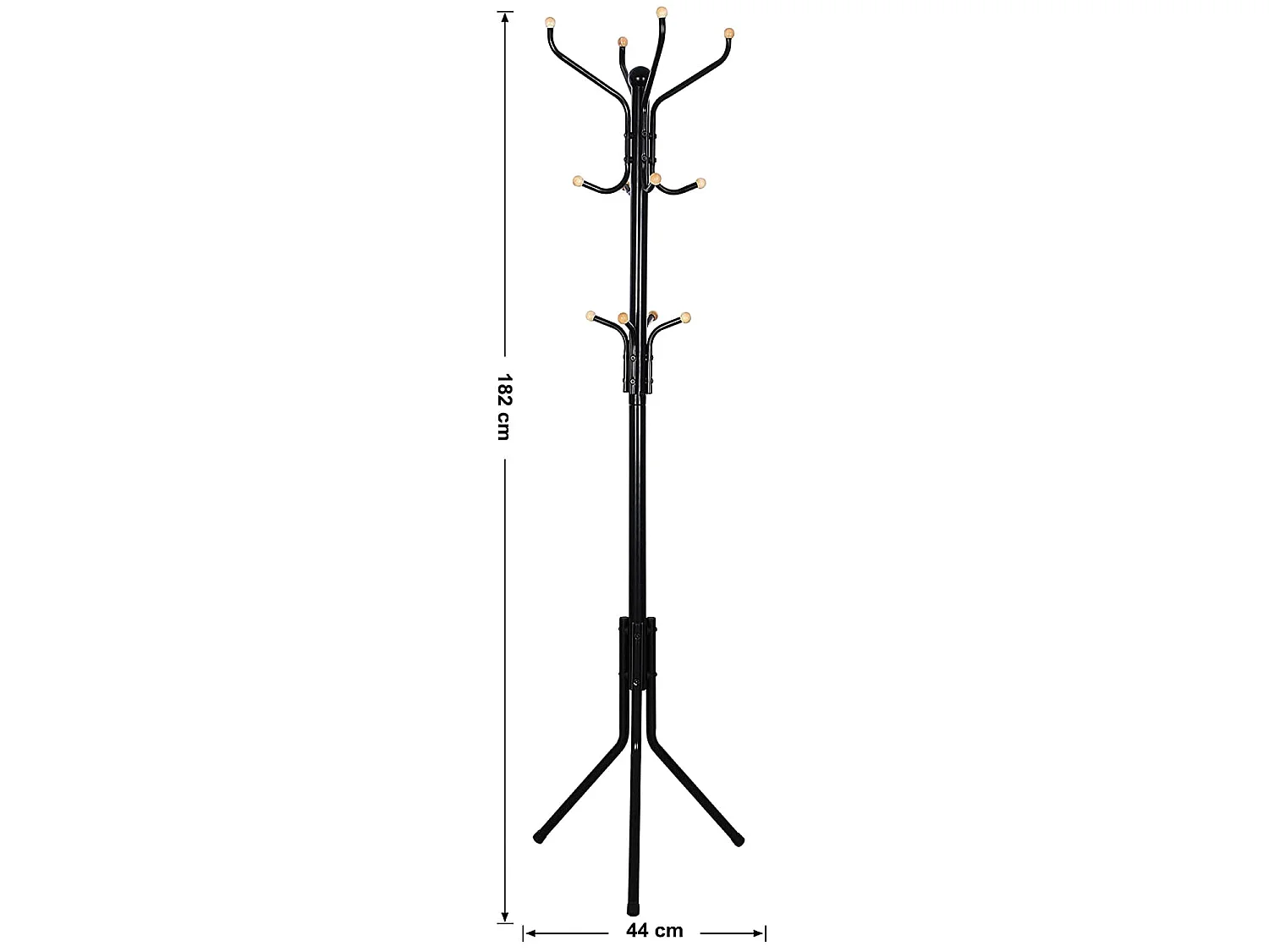 Staande kapstok met 12 haken metaal zwart 44x44x182 cm RCR19B