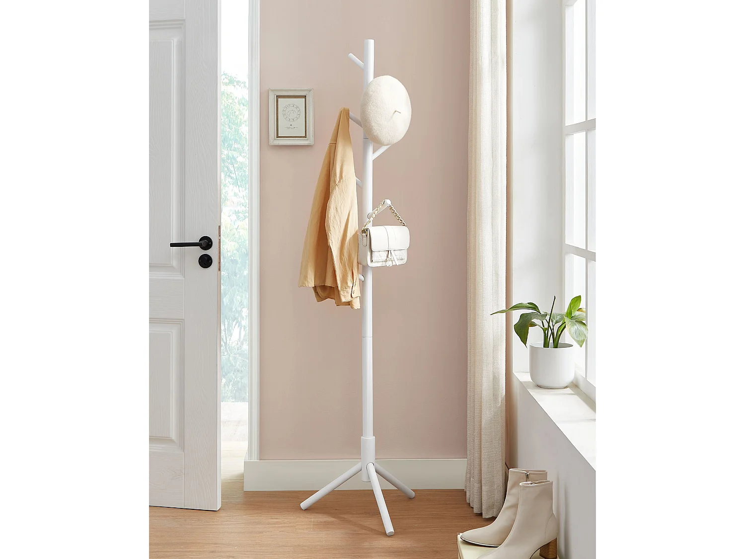 Appendiabiti da terra moderno in legno massiccio bianco 47x47x175 cm RCR04WT