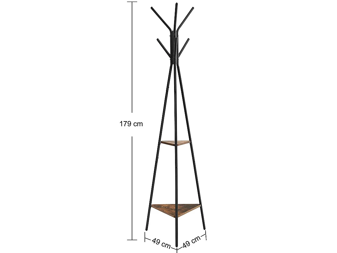 Standgarderobe mit 6 Haken Eisen MDF schwarz rustikal 49x49x179 cm