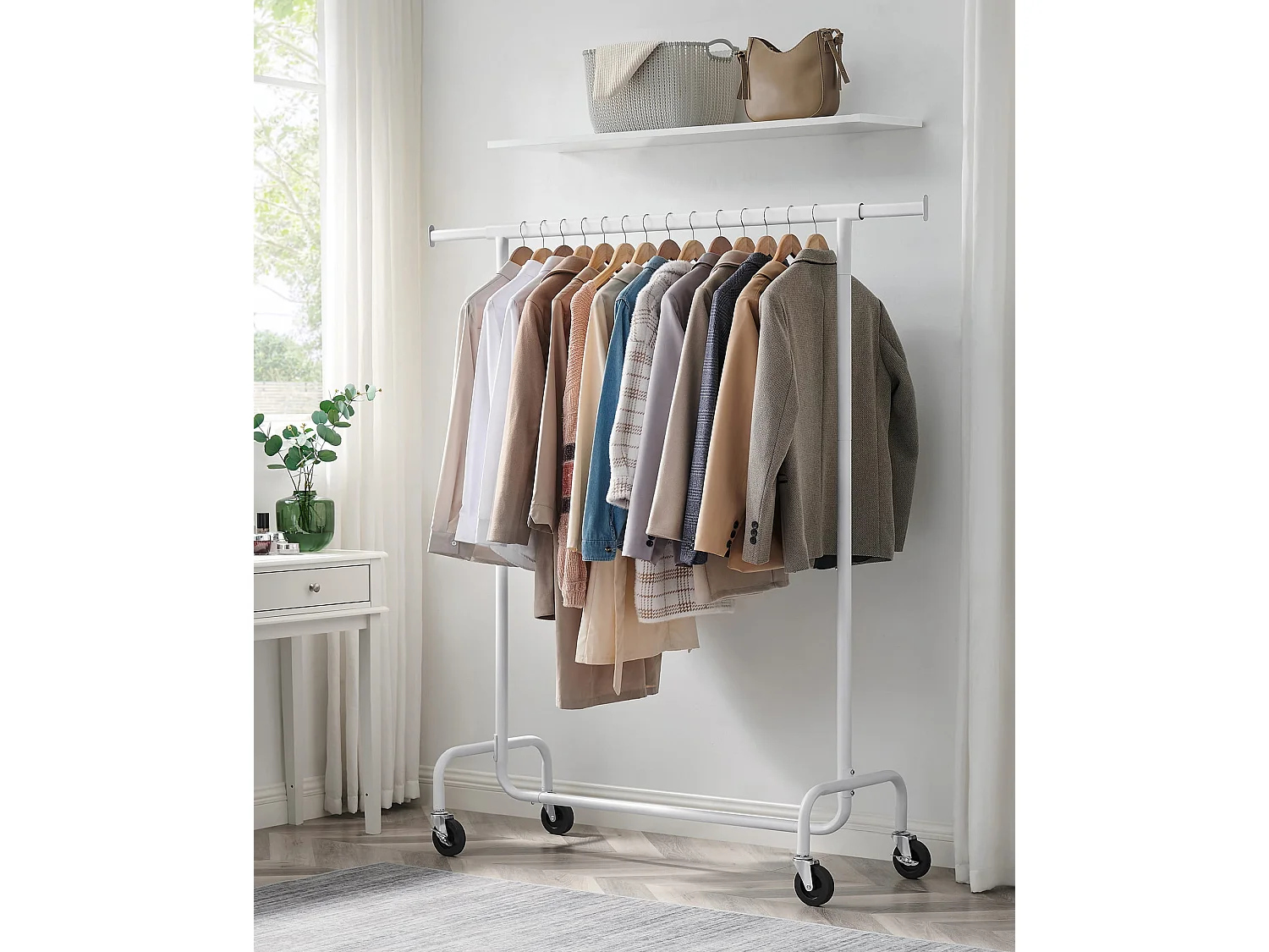 Kledingrek op wielen staal wit 110-150x45x160 cm HSR011W01V1