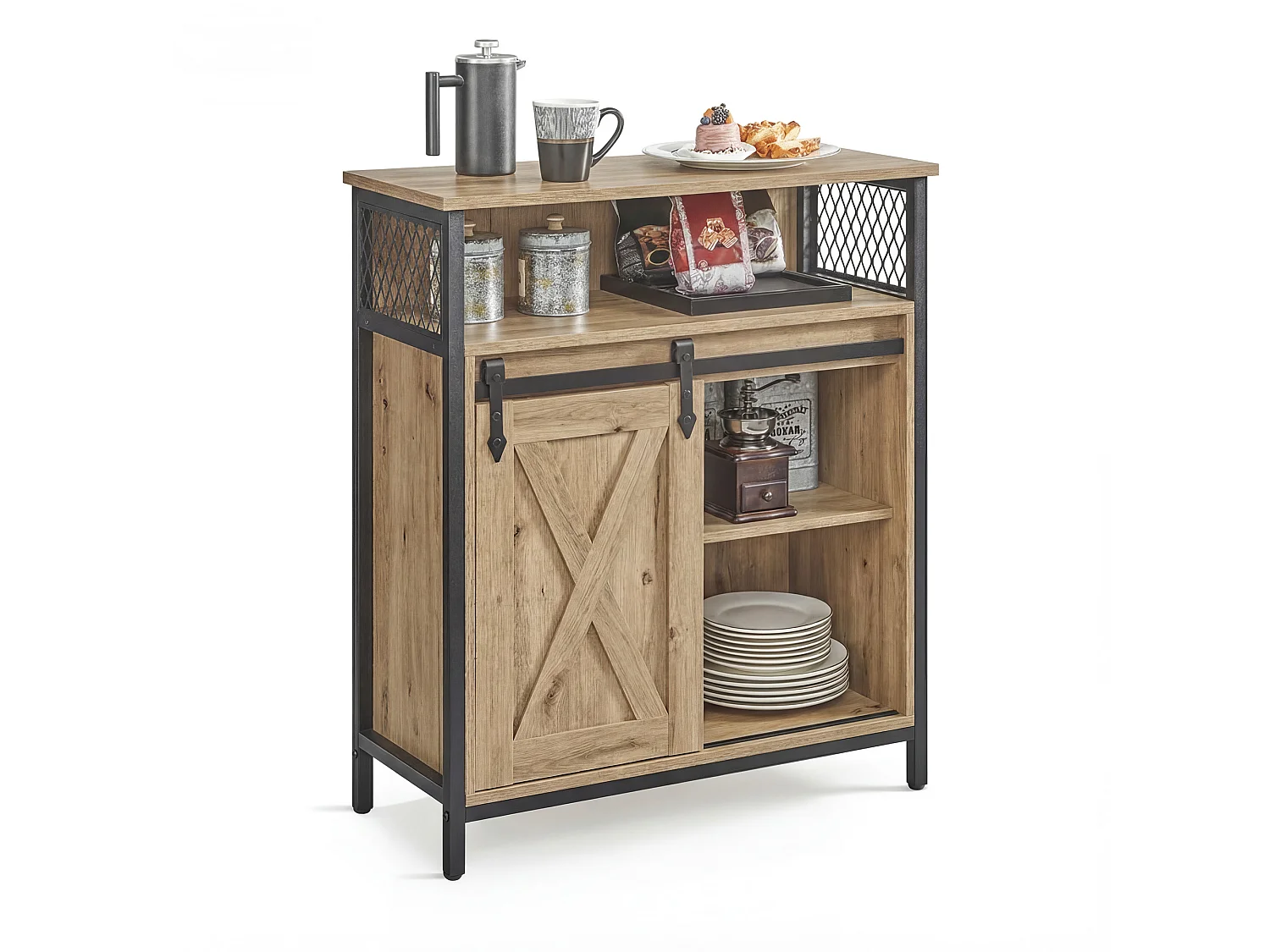 Buffet TV à portes coulissantes loft bois chêne artisan noir 70x30x80 cm