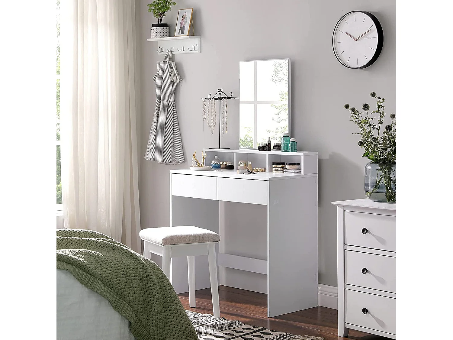 Kinder-Toilette mit Spiegel aus melaminierter Spanplatte und Glas weiß 80x40x140 cm