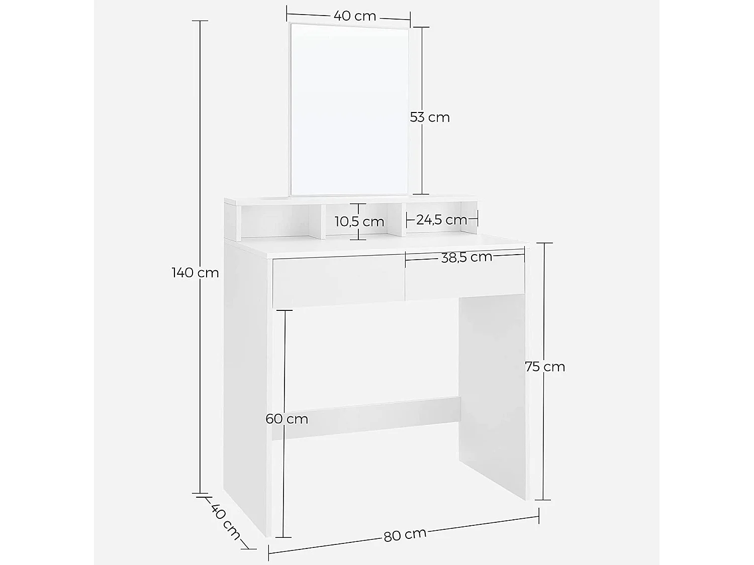 Kinder-Toilette mit Spiegel aus melaminierter Spanplatte und Glas weiß 80x40x140 cm