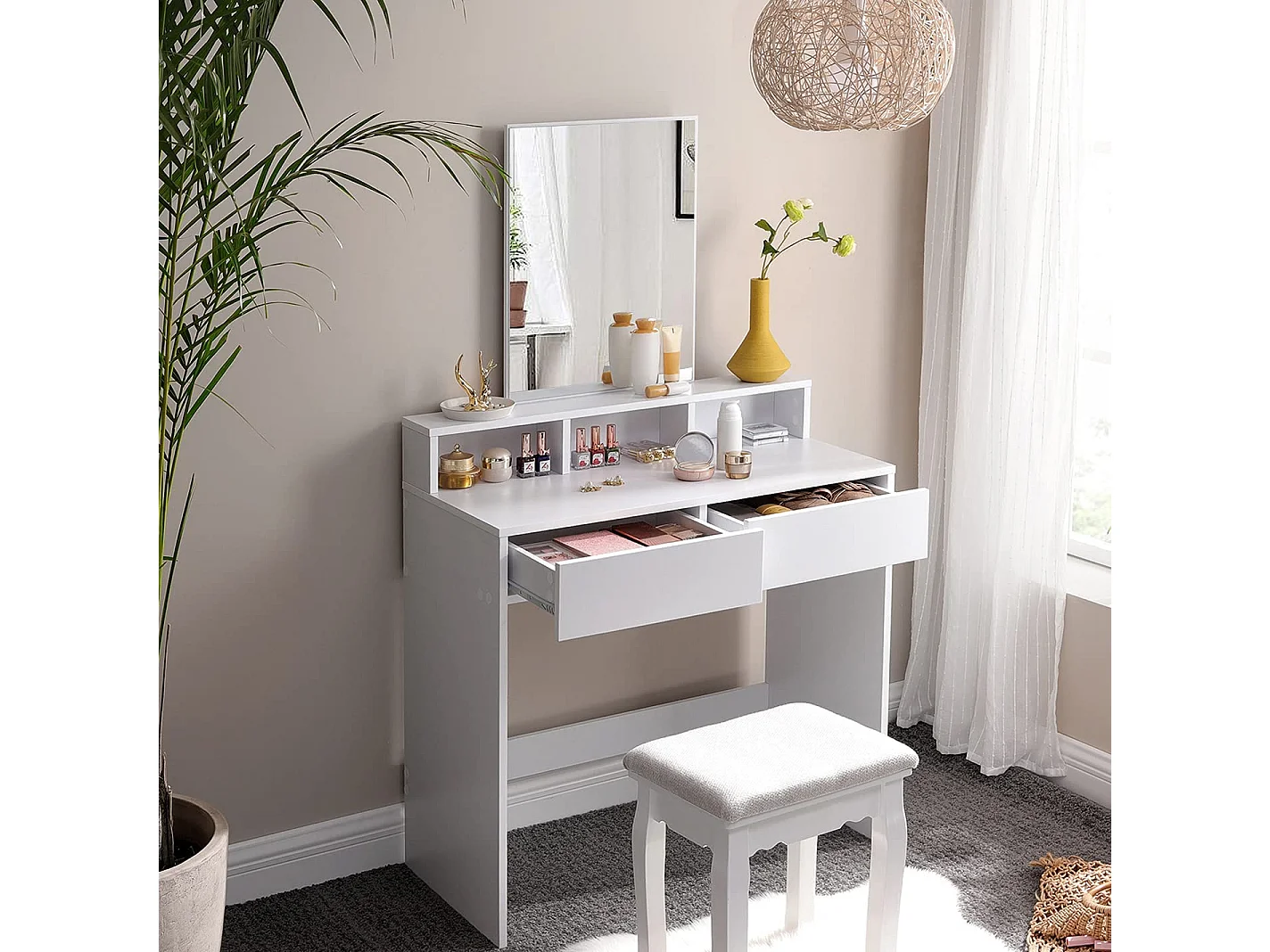 Kinder-Toilette mit Spiegel aus melaminierter Spanplatte und Glas weiß 80x40x140 cm