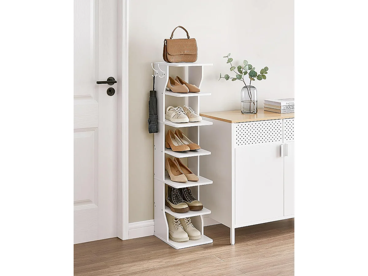 Étagère à chaussures étroite en panneau de particules blanc 26,4x30x110,4 cm - LBS200T14V1
