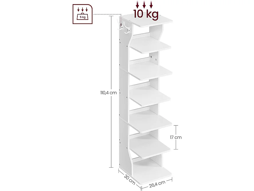 Étagère à chaussures étroite en panneau de particules blanc 26,4x30x110,4 cm - LBS200T14V1