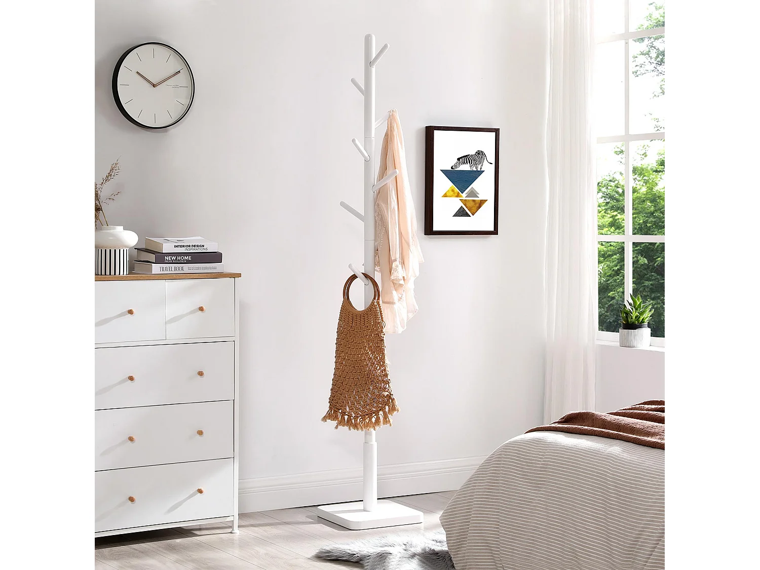 Staande kapstok modern rubberhout wit 30x30x175 cm