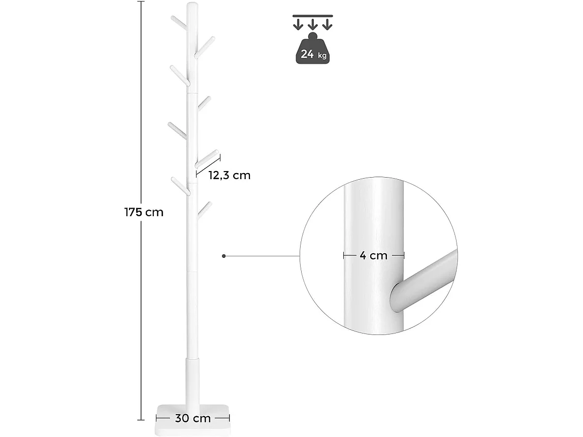 Staande kapstok modern rubberhout wit 30x30x175 cm