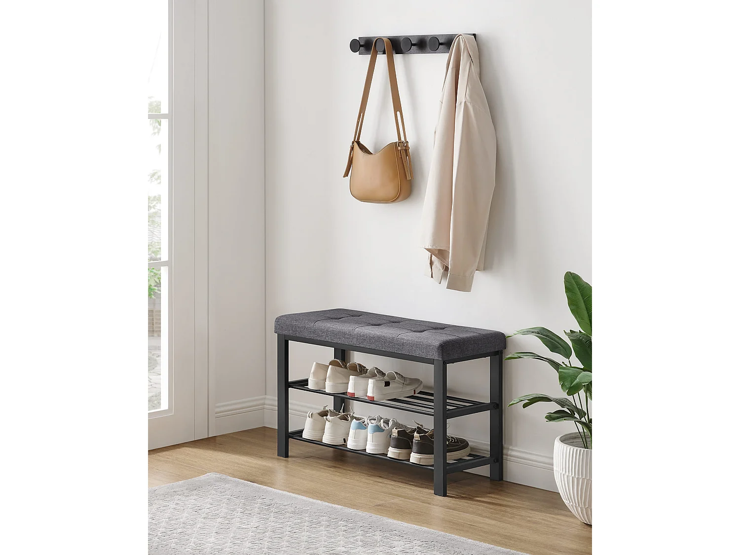 Meuble à chaussures avec siège en fer gris foncé 81x31x49 cm