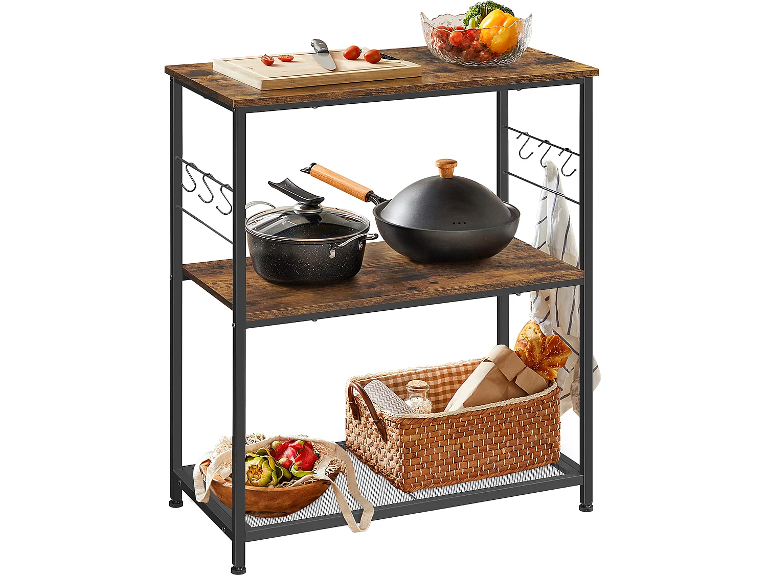 Étagère de cuisine rustique métal brun 80x40x90 cm