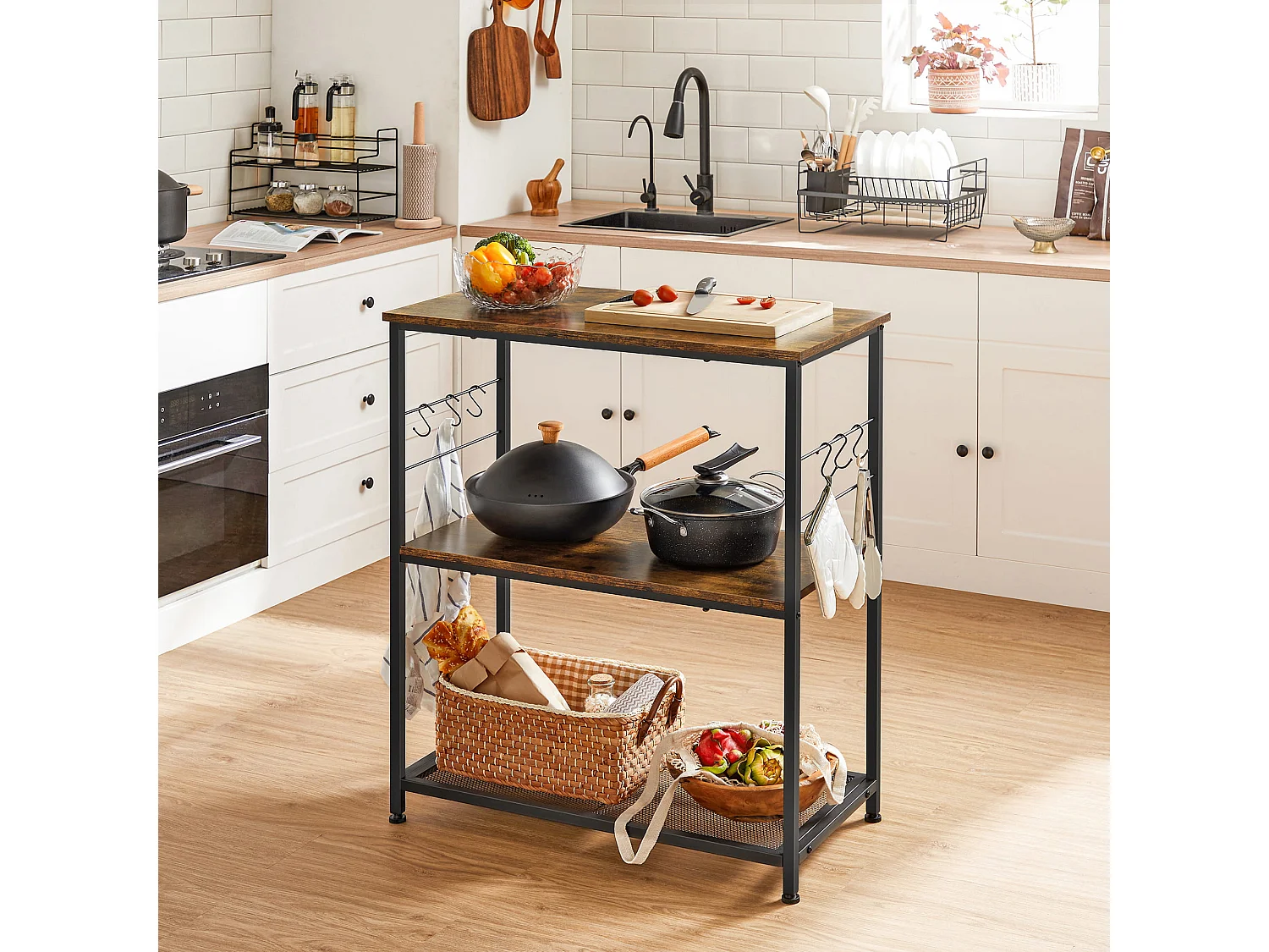Étagère de cuisine rustique métal brun 80x40x90 cm