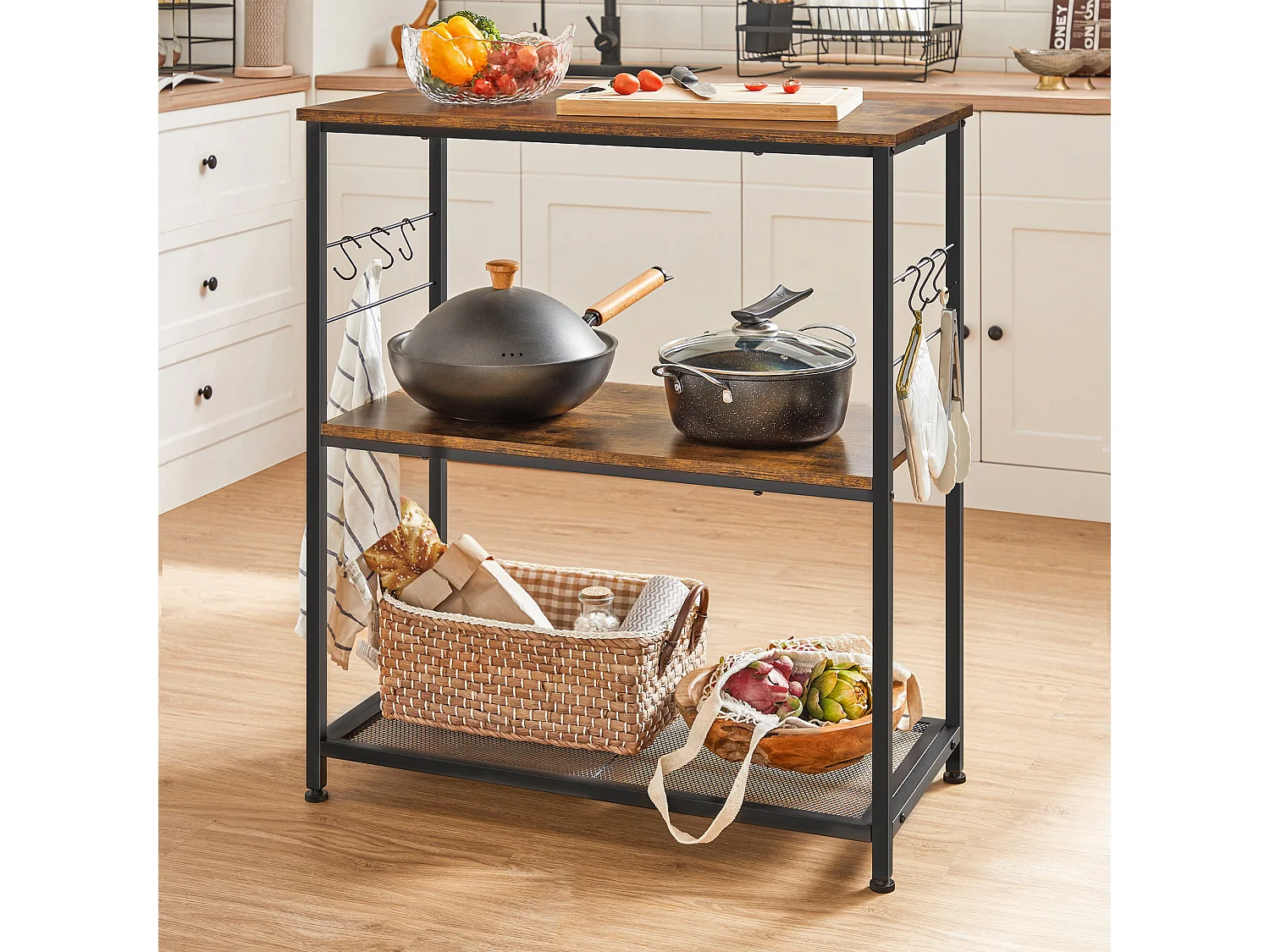 Étagère de cuisine rustique métal brun 80x40x90 cm