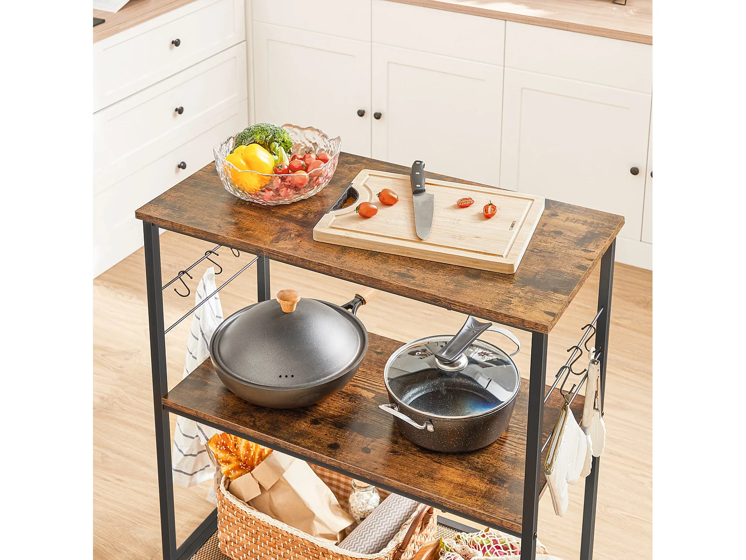 Étagère de cuisine rustique métal brun 80x40x90 cm