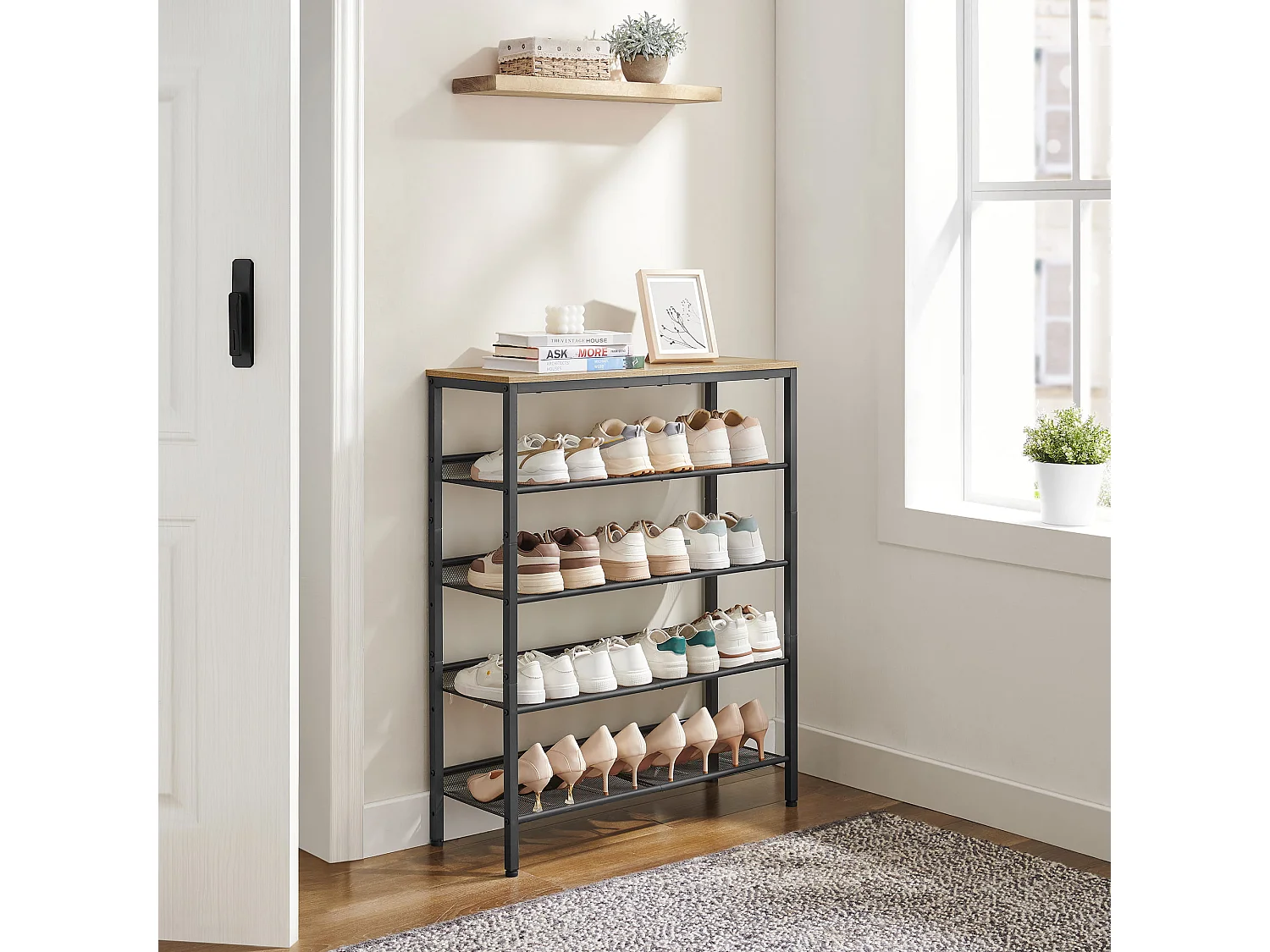 Étagère à chaussures en acier sonoma noir 75x28x93 cm LBS038B11