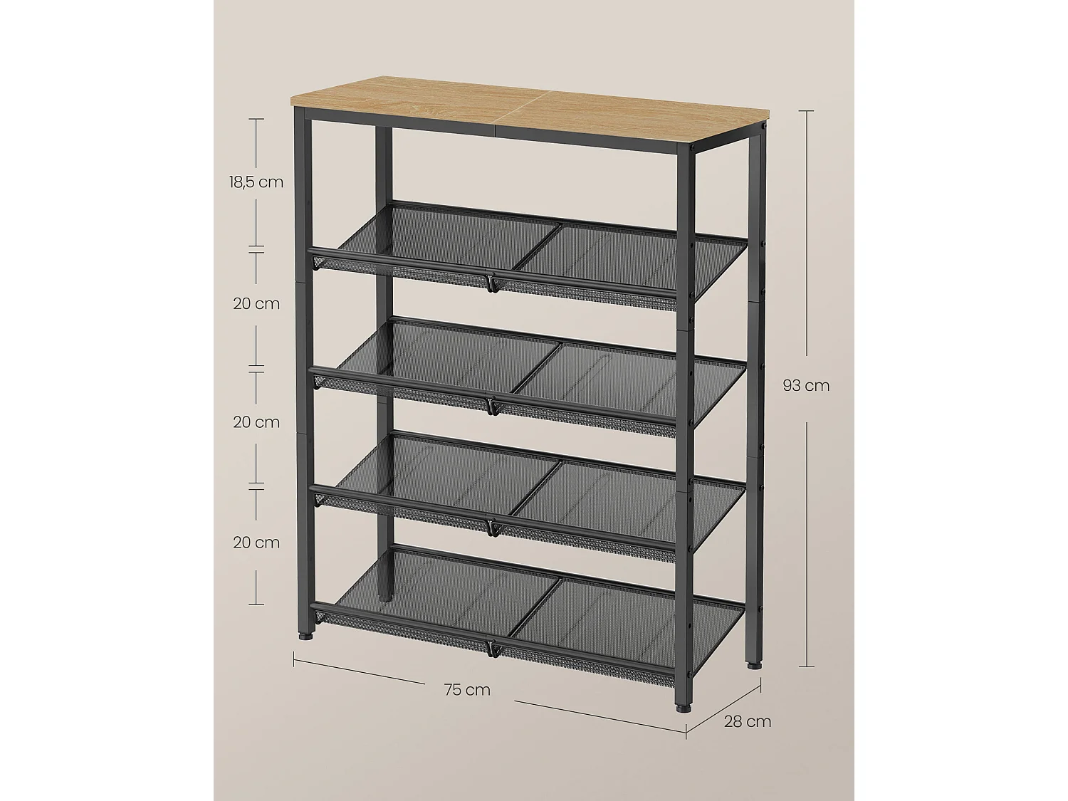Étagère à chaussures en acier sonoma noir 75x28x93 cm LBS038B11