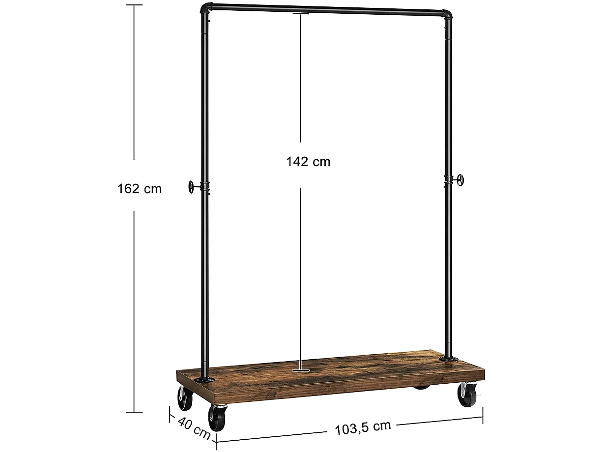 Kleiderständer auf Rollen mit Ablage Metall Holzoptik Braun 103,5x40x162 cm HSR65BX