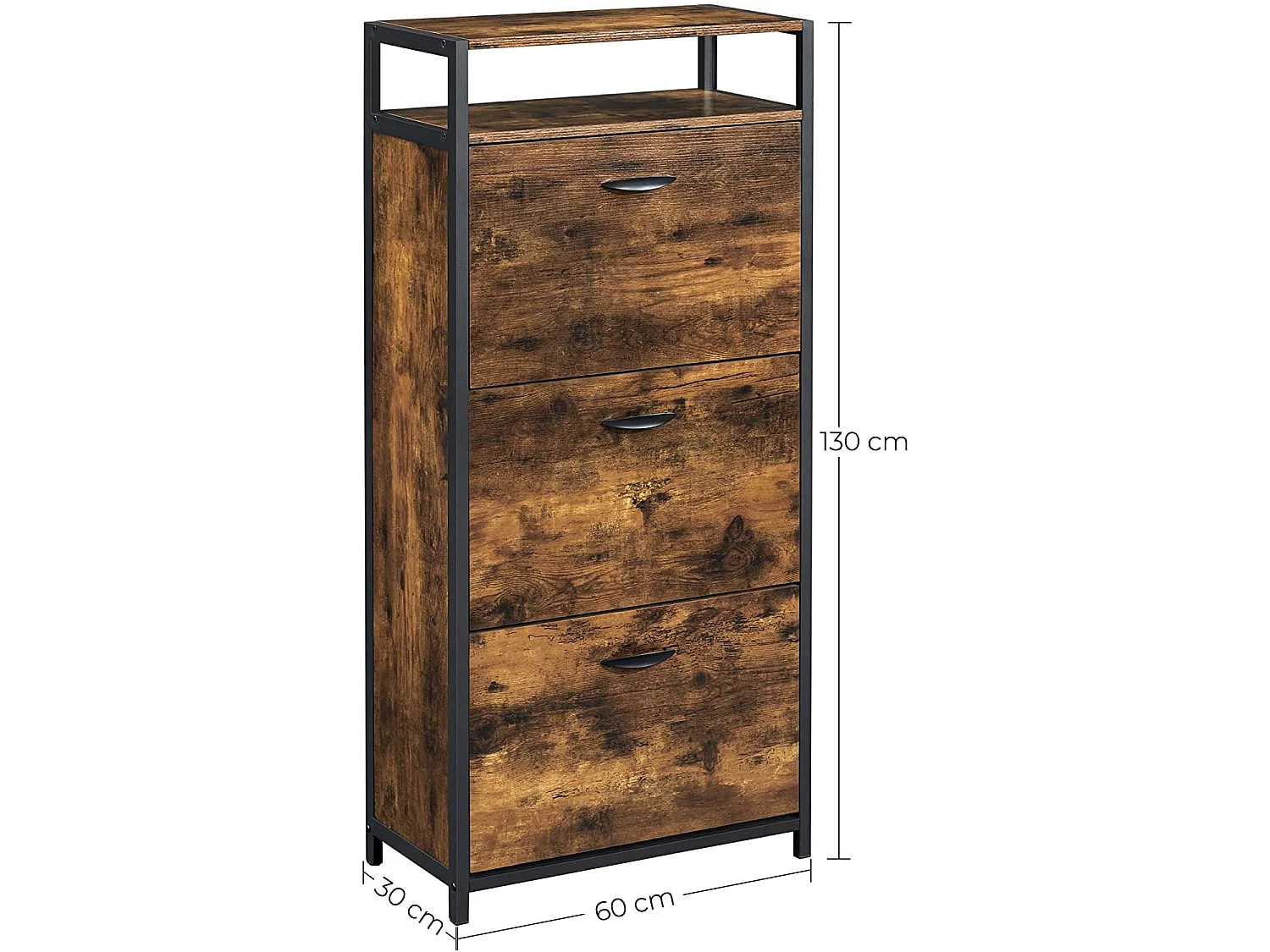 Meuble à chaussures rustique en aggloméré et acier noir 60x30x130 cm LBS101B01