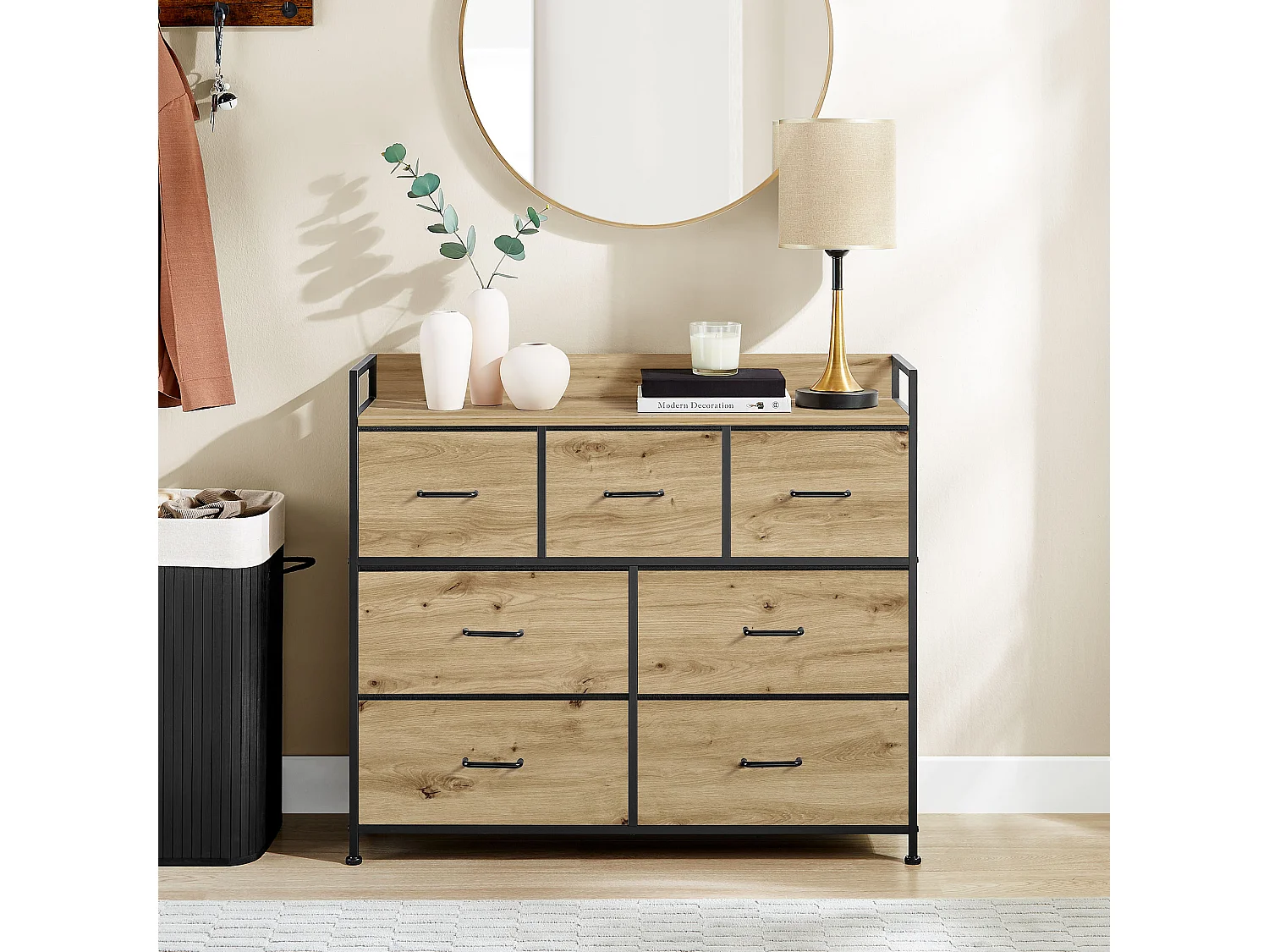 Commode industrielle en chêne artisan et noir 98x28,5x85 cm LTS137B88