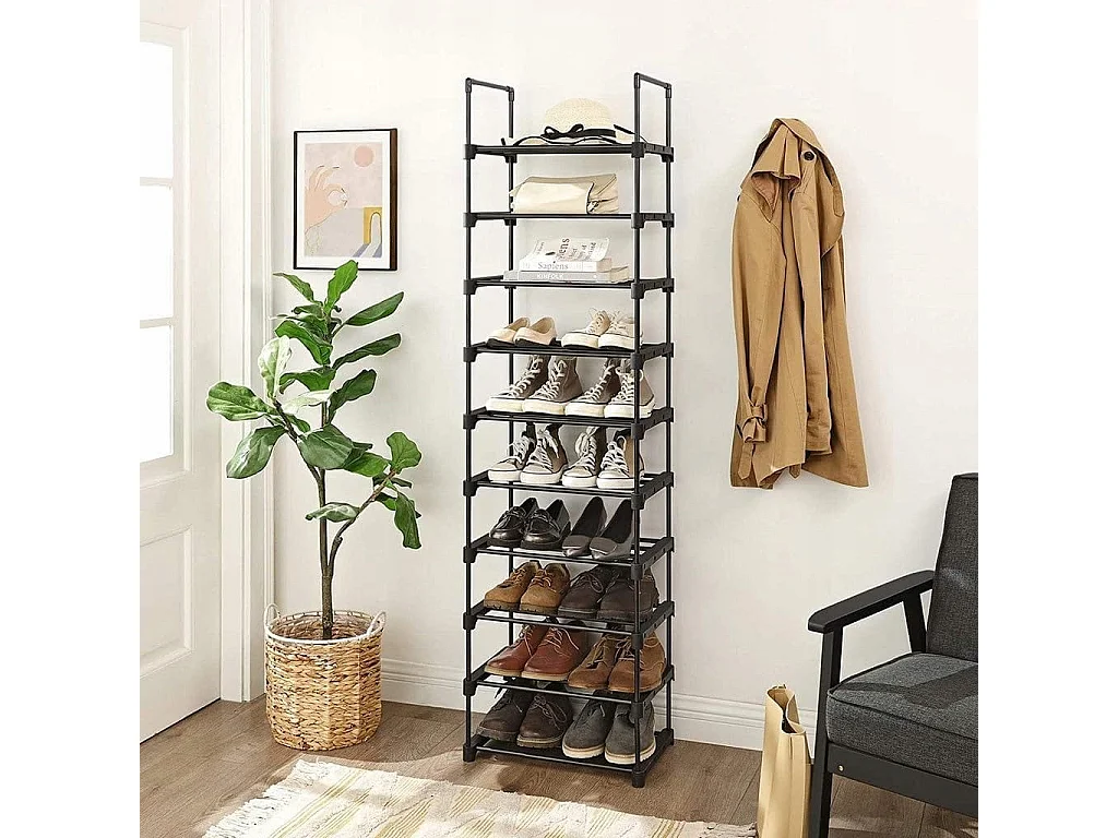 Étagère à chaussures industrielle en métal noir 45x30x174 cm LSA25BK