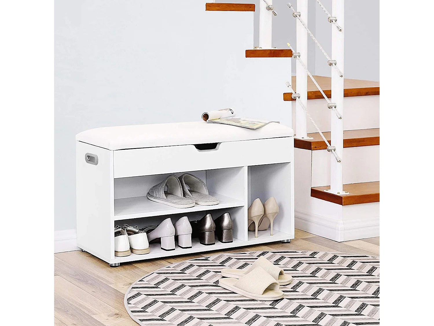 Meuble à chaussures avec assise en panneau de particules blanc 80x30x44 cm LHS30W