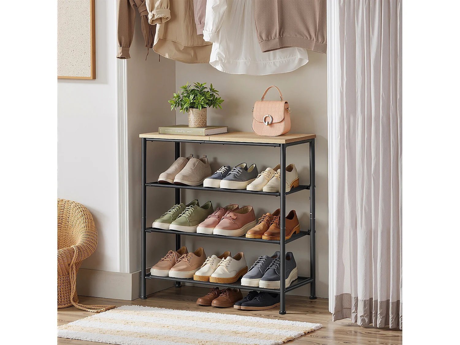Meuble à chaussures industriel en acier sonoma 75x30x71 cm LBS035B11