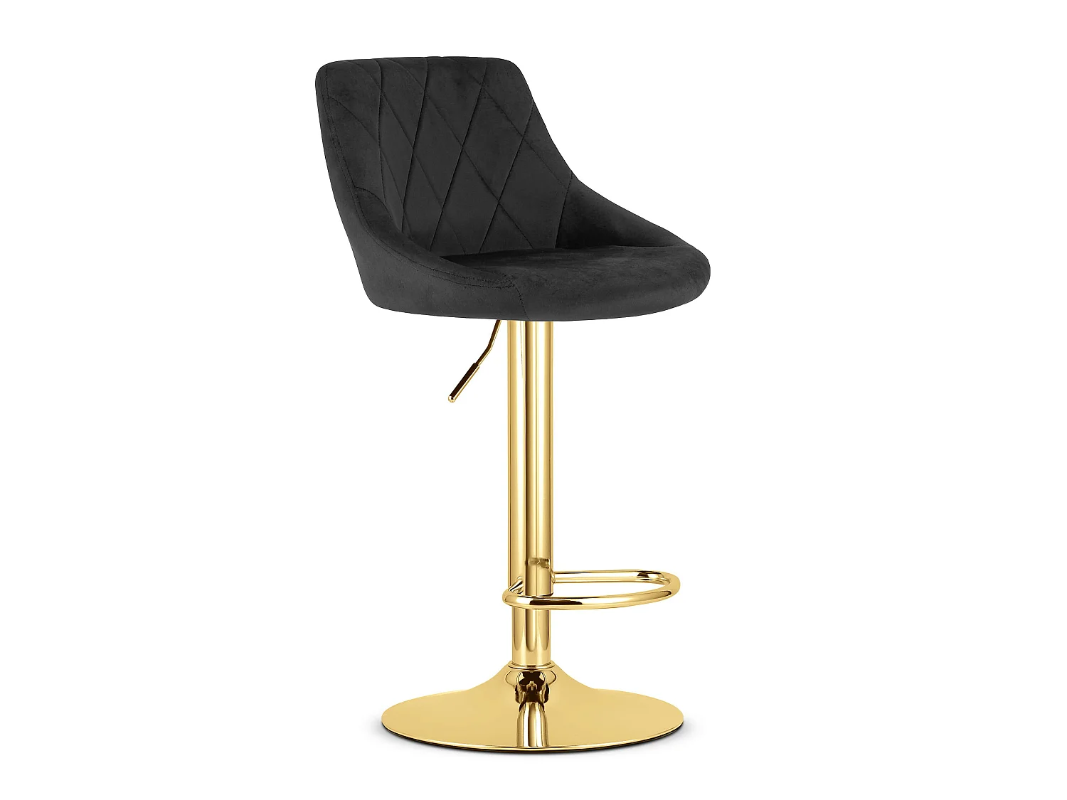 Barstoel met verstelbare hoogte fluweel zwart gouden basis 45,5x49 cm