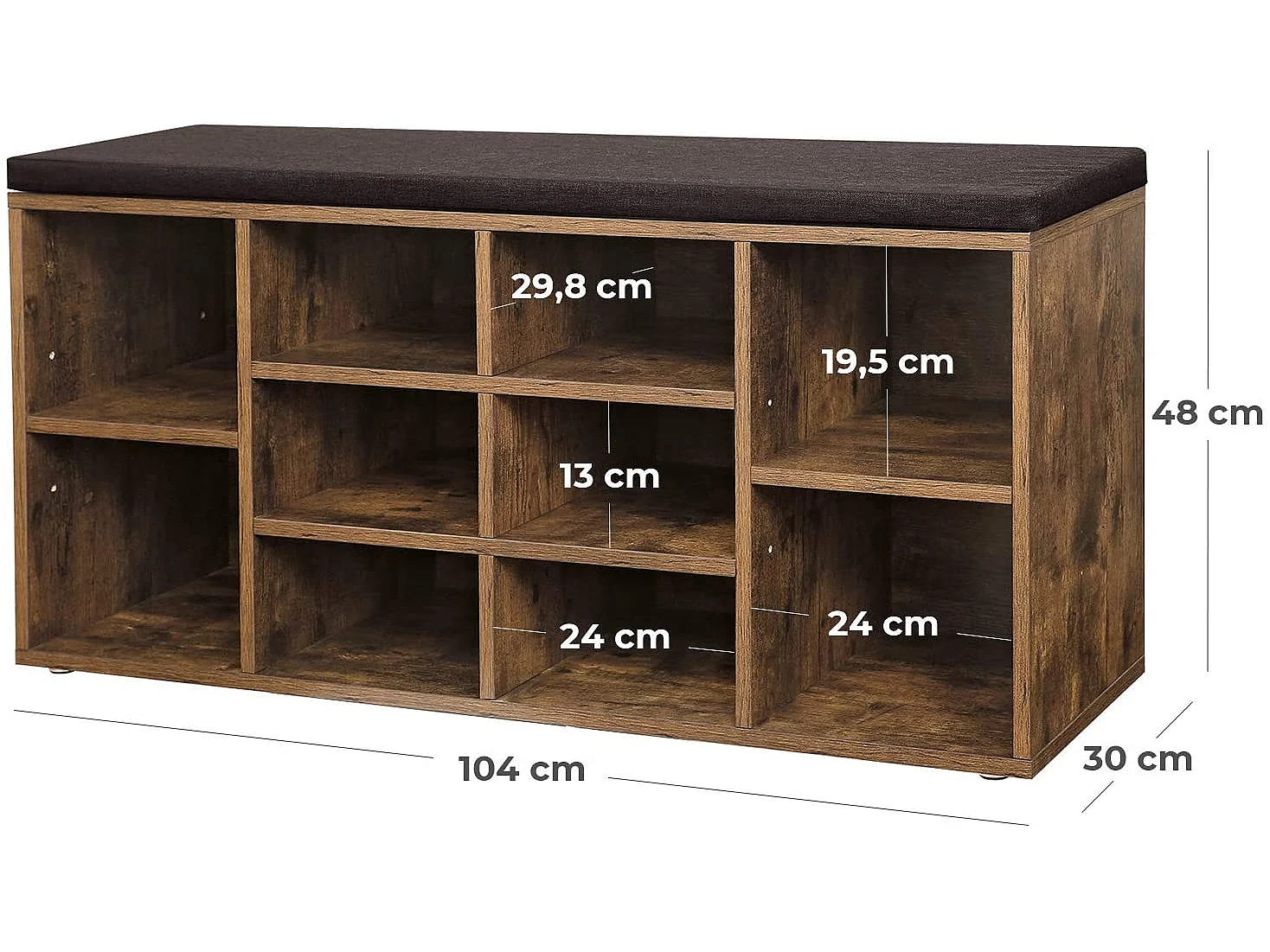 Meuble à chaussures avec siège bois brun rustique 104x30x48 cm LHS10BX