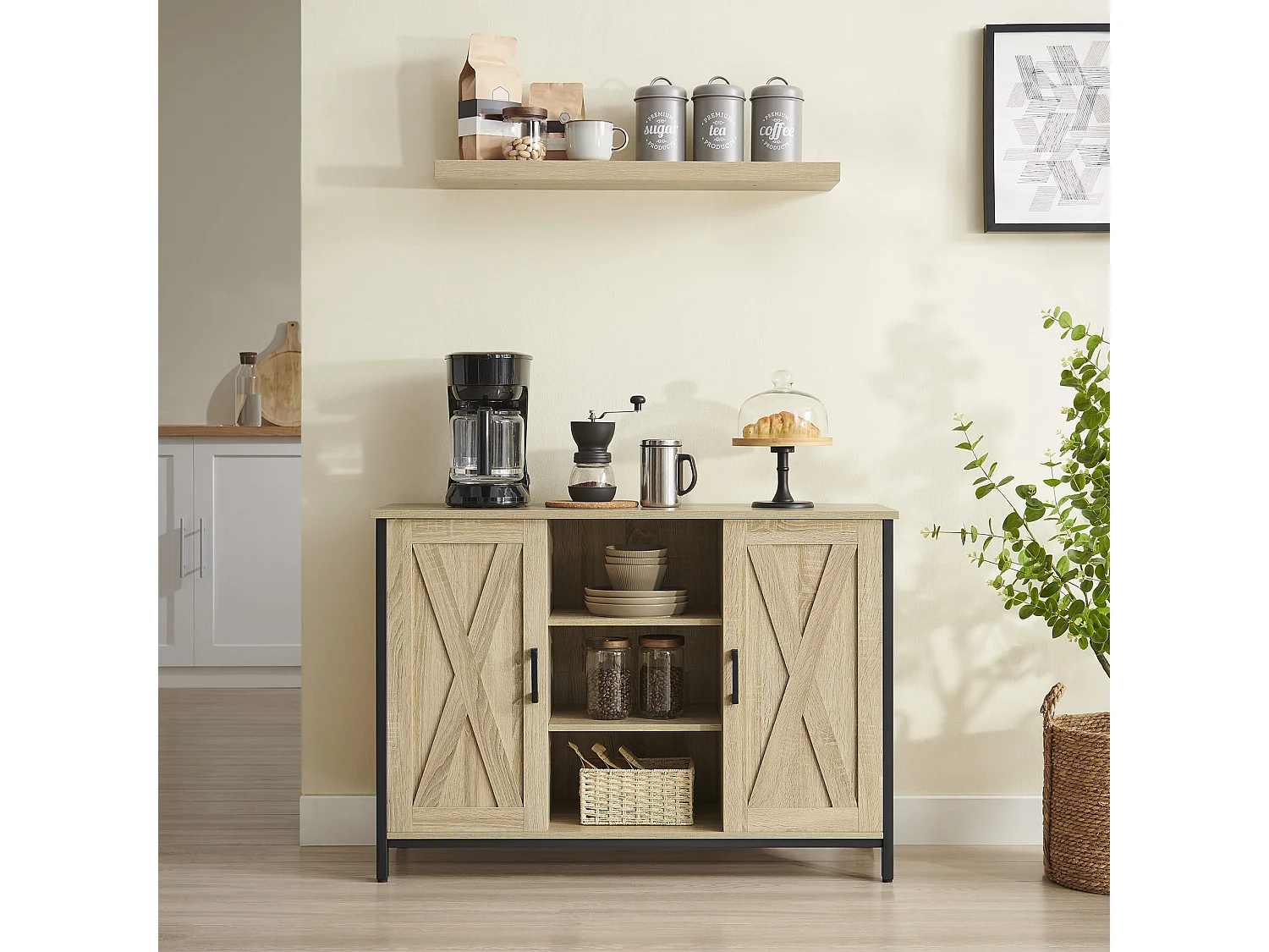 Buffet TV avec étagères réglables en panneaux de particules et acier sonoma noir 100x35x70 cm