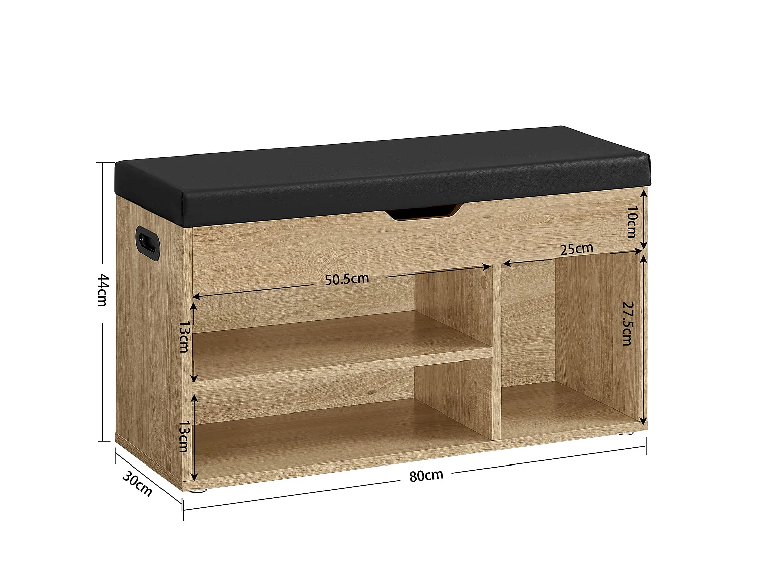 Meuble à chaussures avec banc en panneaux de particules sonoma noir 80x30x44 cm