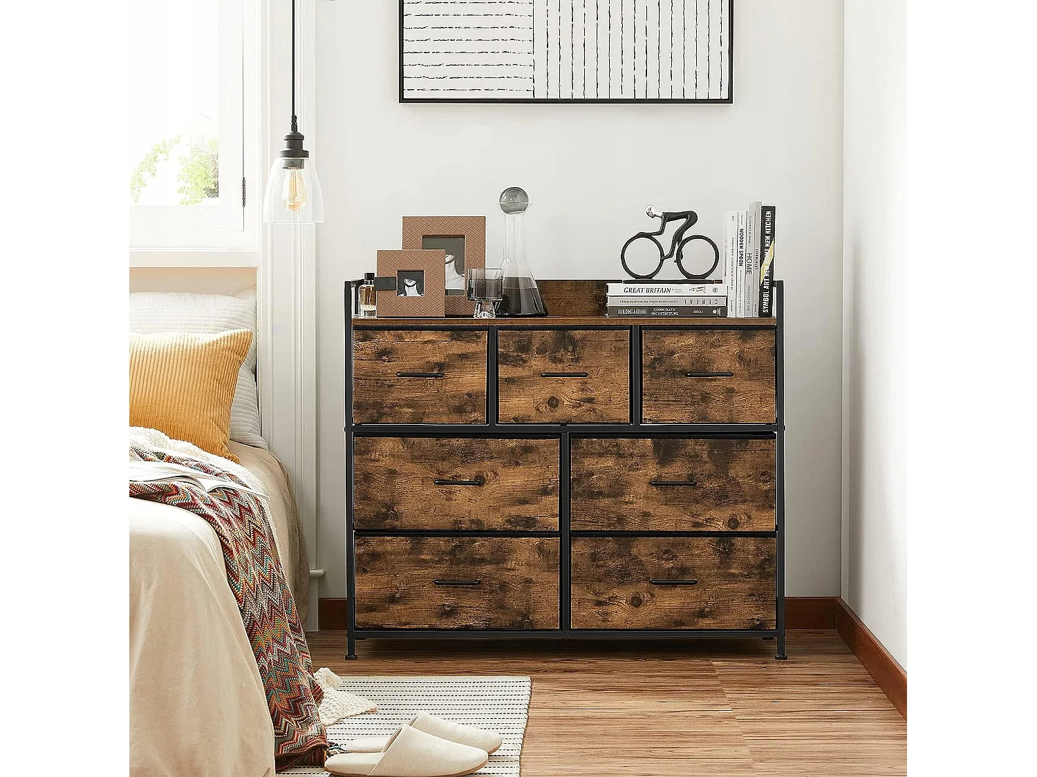 Dressoir industrieel met lades hout-metaal rustiek bruin 98x28,5x85 cm
