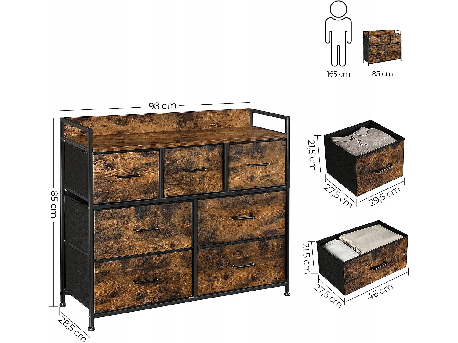 Dressoir industrieel met lades hout-metaal rustiek bruin 98x28,5x85 cm