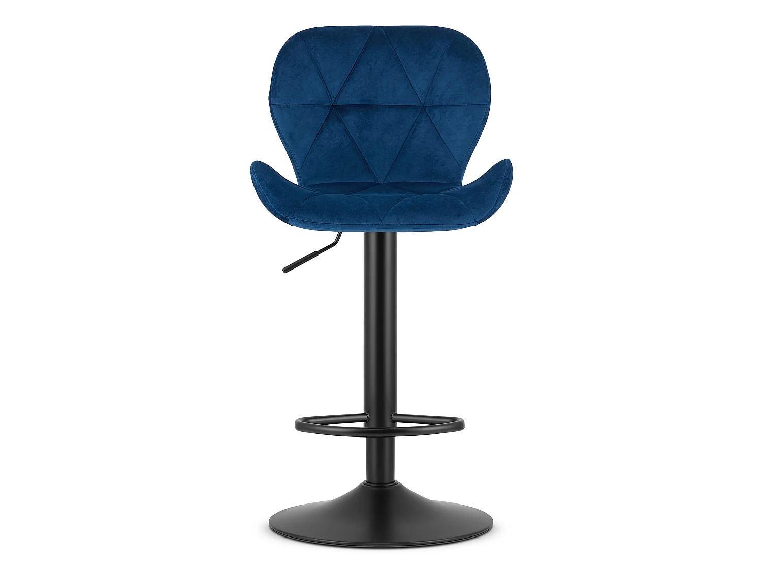 Tabouret de bar réglable en velours bleu marine base noire 46x48,5x90-111 cm