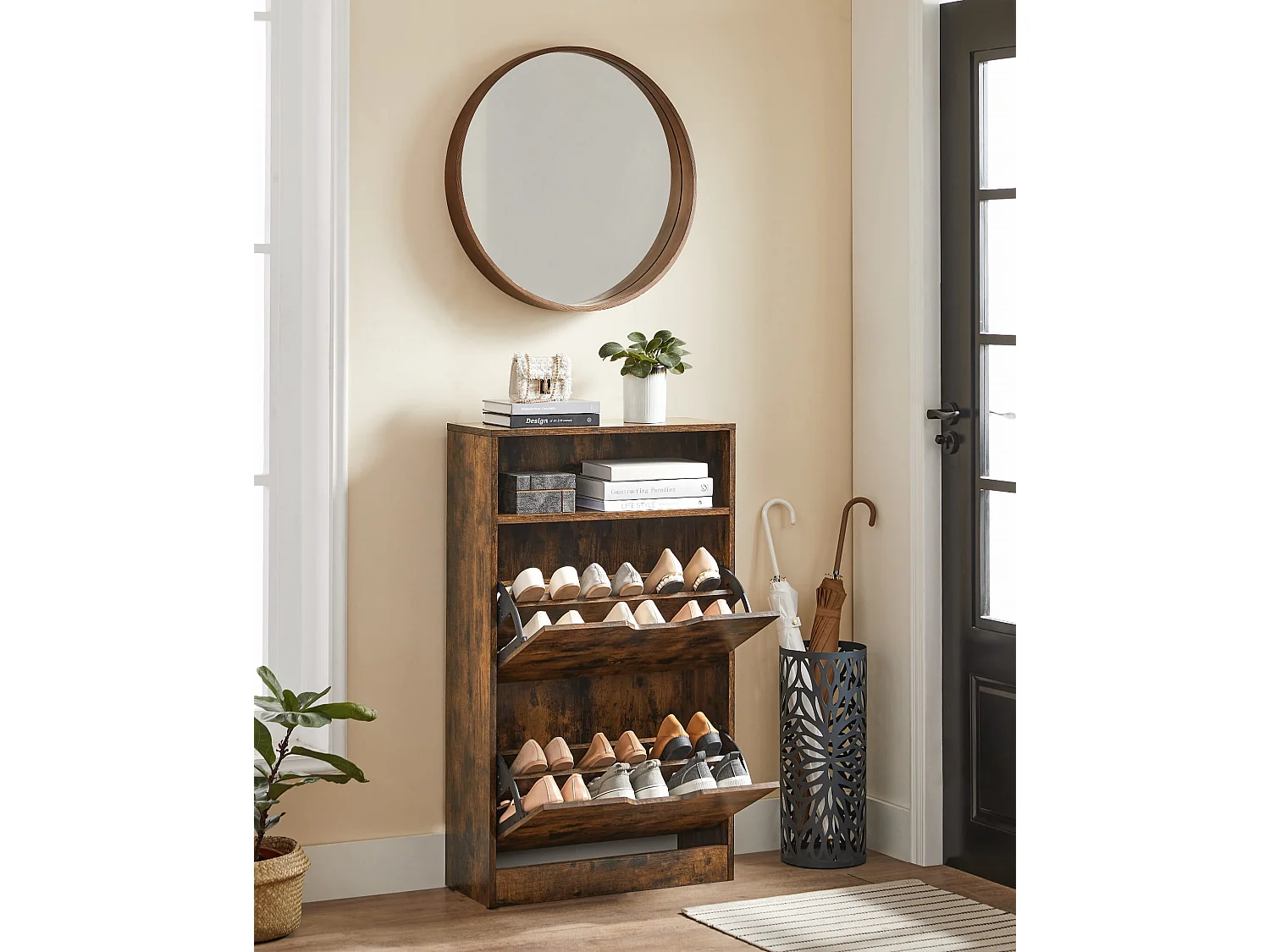 Meuble à chaussures de rangement rustique en panneau de particules brun rustique 60x24x102 cm