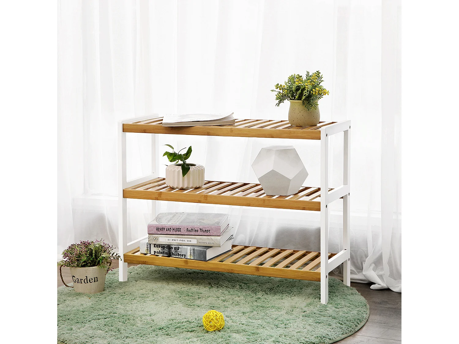 Meuble à chaussures pratique en bambou blanc naturel 70x26x55 cm LBS03H
