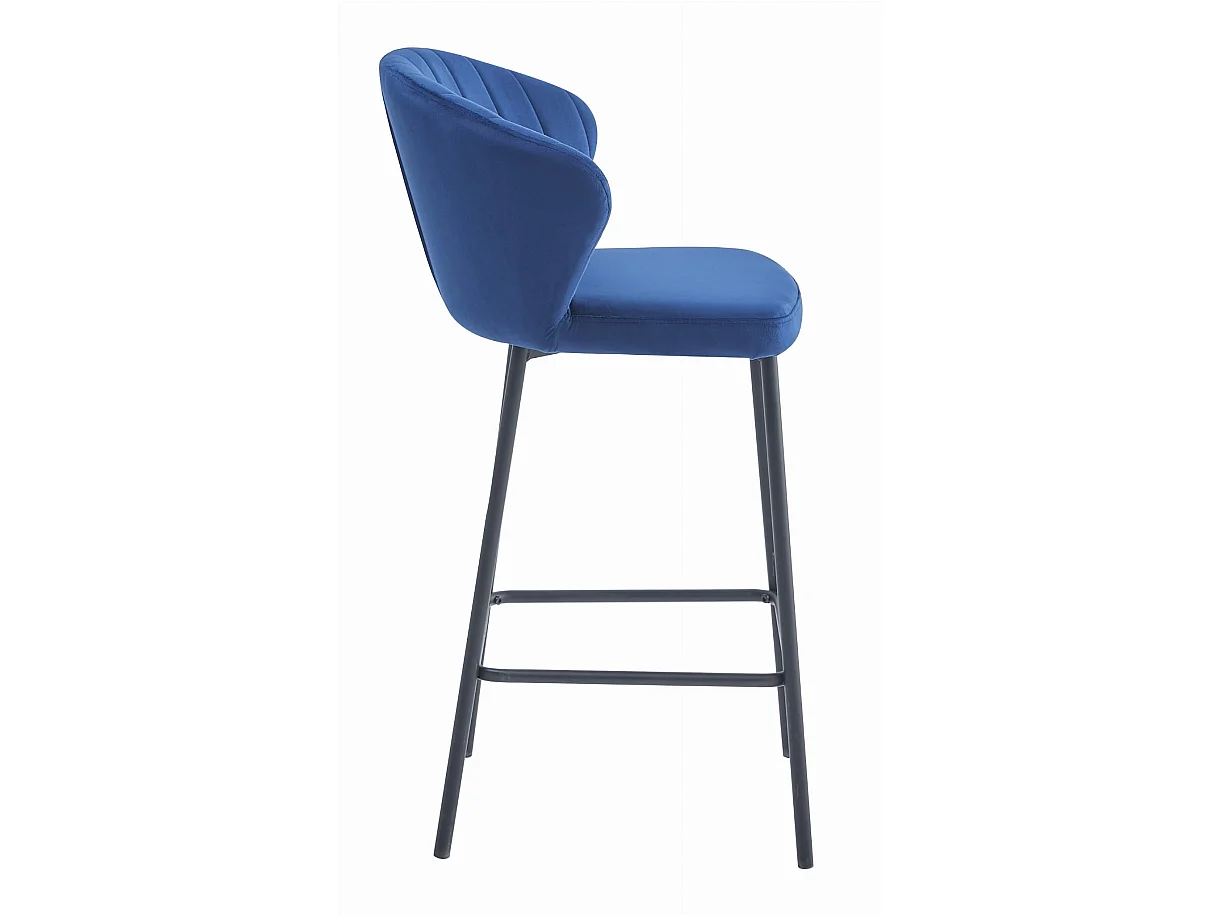 Lot de 3 tabourets de bar GATTA en velours bleu marine, pieds noirs, 90,5 cm