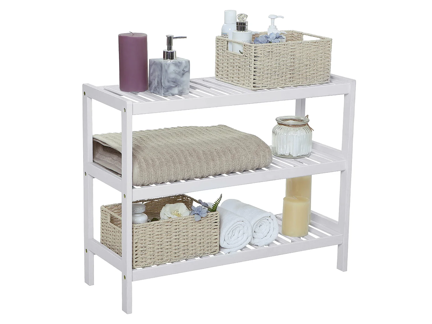 Étagère à chaussures de rangement en bambou blanc 70x26x55 cm