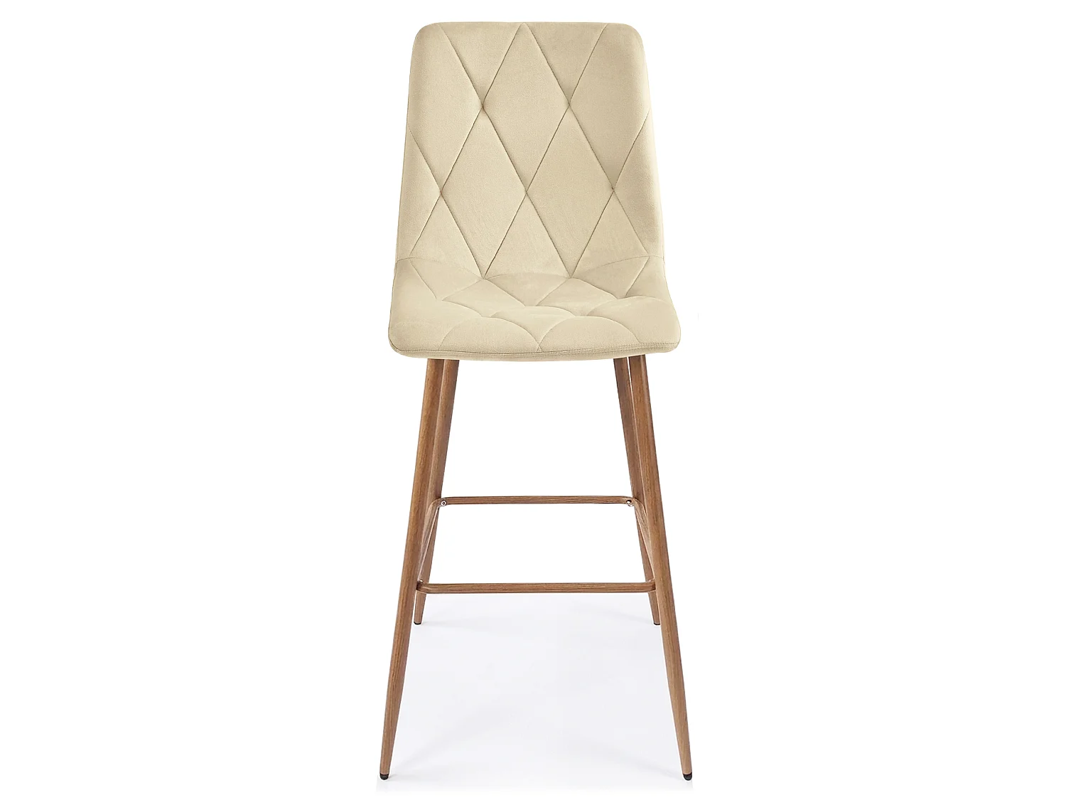 Tabouret de bar LIBRA en velours beige clair, pieds chêne, 112 cm