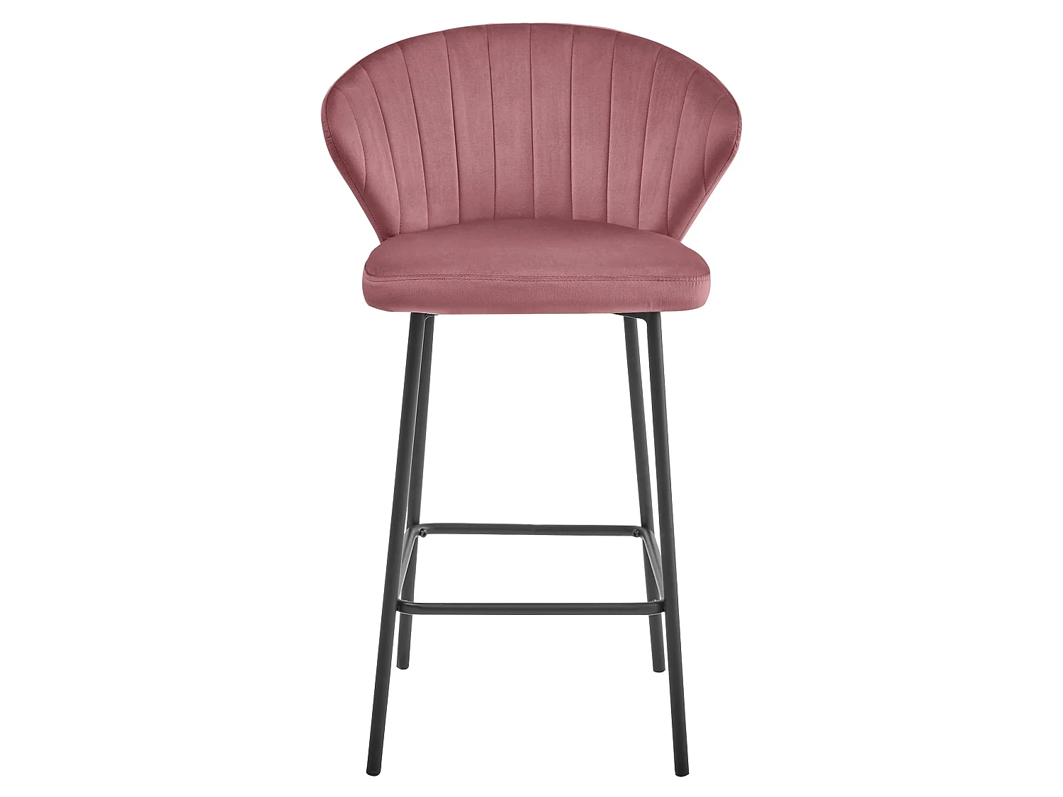 Tabouret de bar GATTA en velours rose foncé, pieds noirs, 90,5 cm