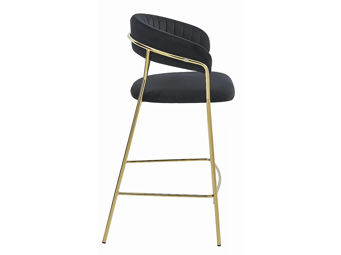 Tabouret BADIA - velours noir / pieds dorés x 1