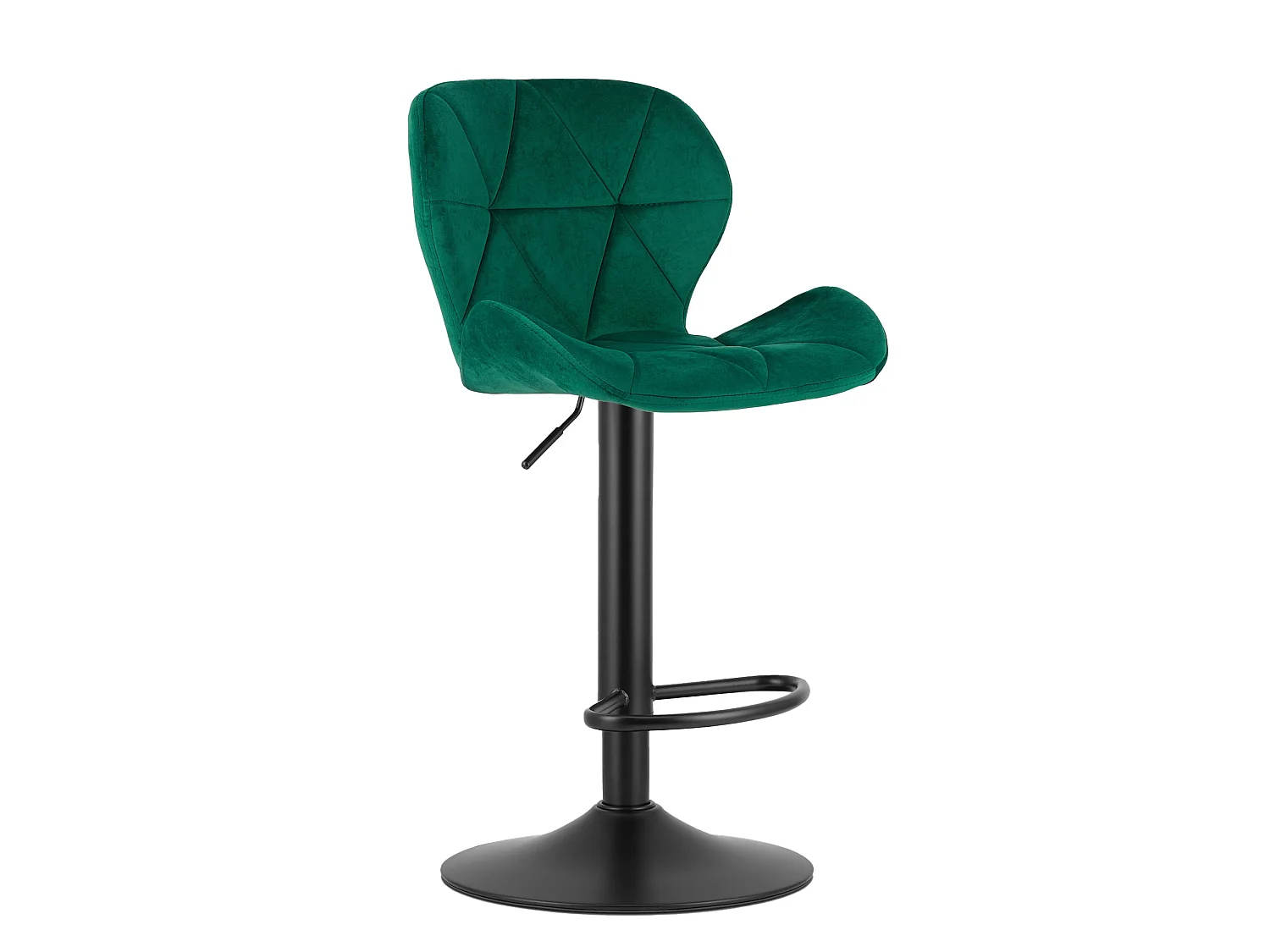 Tabouret de bar pivotant en velours vert base noire 2x 110 kg 111 cm 81,5 cm